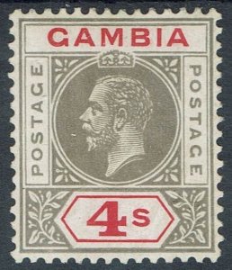 GAMBIA 1921 KGV 4/- WMK MULTI SCRIPT CA UPRIGHT TOP VALUE 