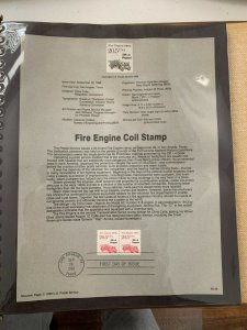 USPS Souvenir Page Scott  1988 fire engine coil  stamps