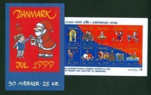 Denmark. 1999 Booklet  30 Christmas Seals  Mnh.  Valentines. Santa. Dog,Cat.