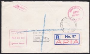 SAMOA 1973 Registered official cover APIA to New Zealand...................A8596
