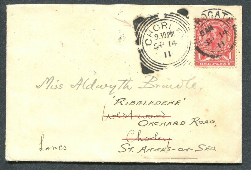 GREAT BRITAIN SQUARED CIRCLE CANCEL CHORLEY ON COVER