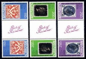 [SU656GPB] Suriname 1990 Stamps on Stamps Gutter pair with Text MNH