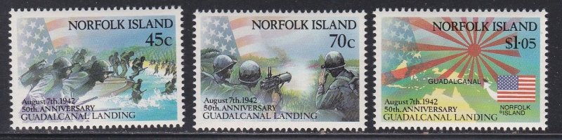 Norfolk Isl. # 526-528, Guadalcanal Landing, NH, 1/2 Cat.