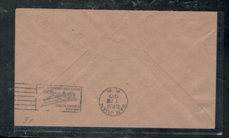 TRINIDAD  & TOBAGO COVER (P1808B)1929 KGV 6D+1/- A/M TO PORTO RICO ARRIVAL PMK