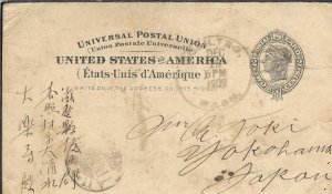 Washington to Yokohama, Japan 1909 2c Postal card (47840)