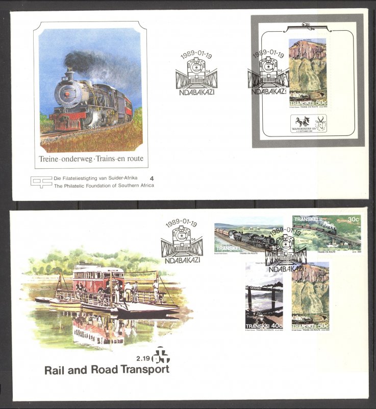 South Africa Transkei Sc# 215-218 (incl souvenir sheet) FDC Set/2 1989 Trains