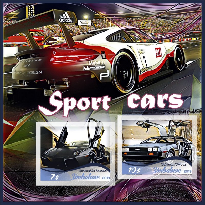 Stamps. Cars. Sport cars 2019 1+1 sheets perforated