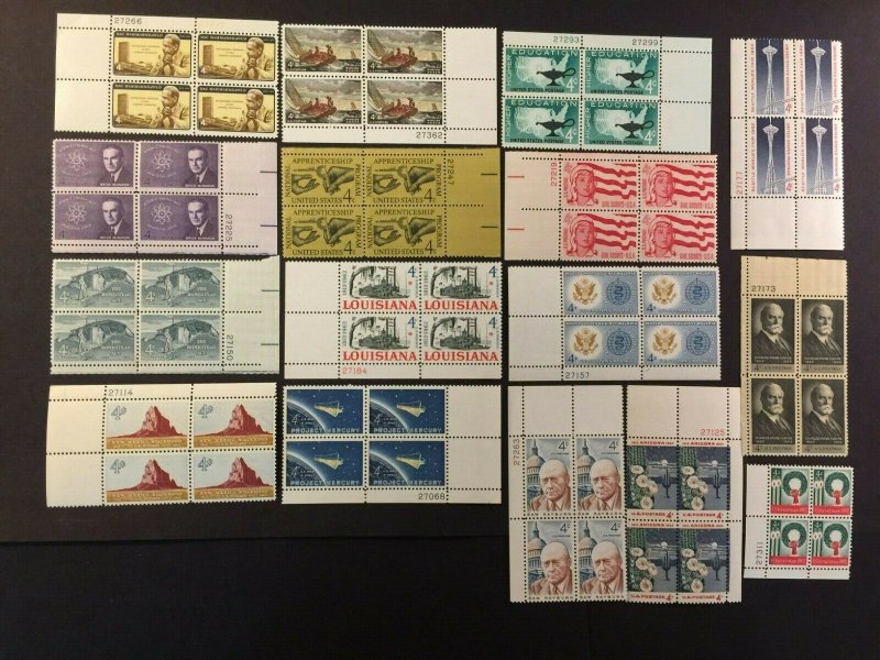 US,1191-1207,1962 COMPLETE YEAR,PLATE BLOCKS MINT NH,OG