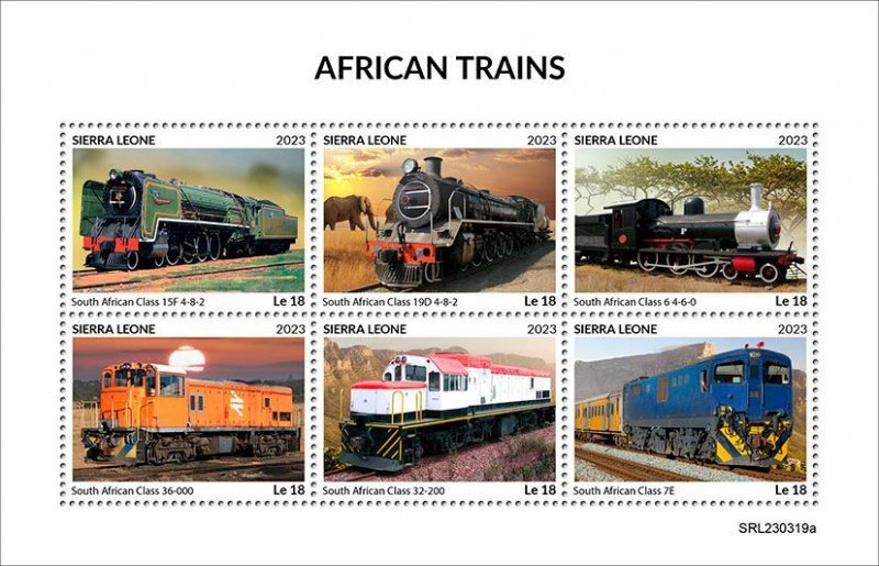 SIERRA LEONE - 2023 - African Trains - Perf 6v Sheet - Mint Never Hinged