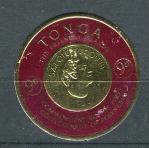 TONGA; 1963 early Gold Coinage issue Mint hinged 9d. value