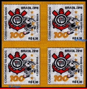 3146 BRAZIL 2010 *UNUSUAL*, STAMP IN CLOTH, CORINTHIANS CLUB, SOCCER, BLOCK MNH