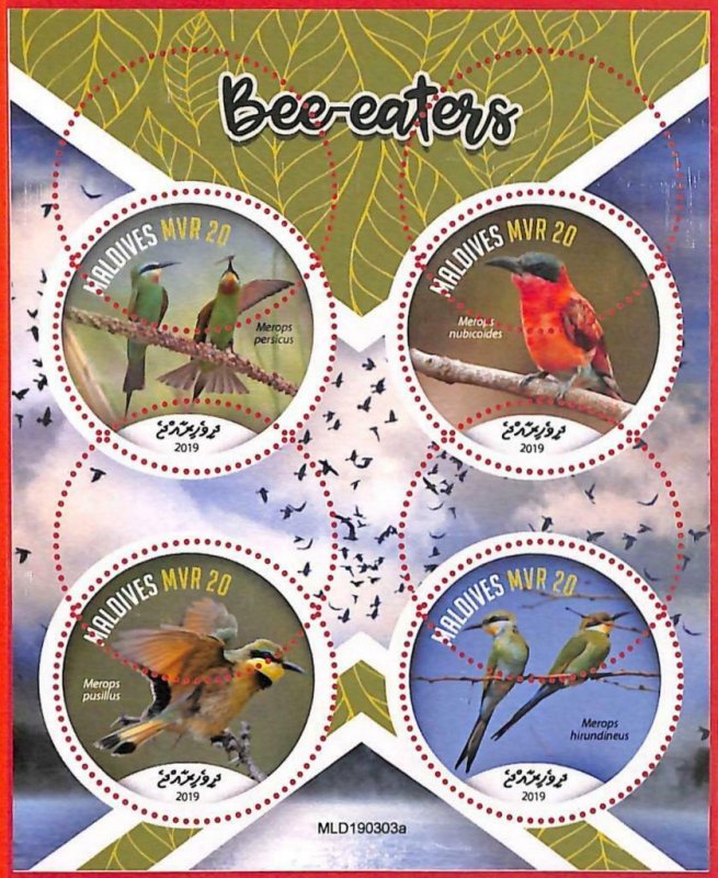 A4190 - MALDIVES - ERROR MISPERF. Miniature sheet: 2019, Bee-eaters Birds 