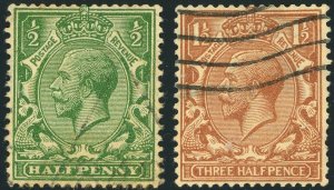 GREAT BRITAIN #187a #189b Wmk Sideways King George V Postage Stamps 1924 Used