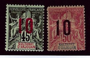 French Anjouan SC#27-28 Mint Fine hr...Look Close!