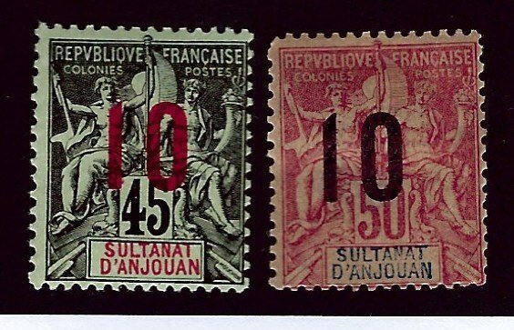 French Anjouan SC#27-28 Mint Fine hr...Look Close!