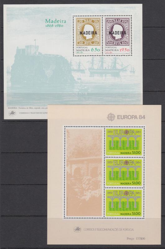 Portugal, Madeira Sc 67a, 94a MLH.  1980 + 1984 Souvenir Sheets, fresh, VF.