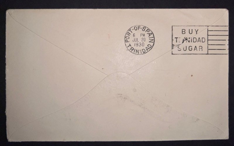 1930 Grenada Airmail First Flight Cover FFC GPO Port of Spain Trinidad NYBRA 2