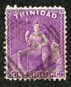 Trinidad SG73 1/- Bright Deep Mauve Wmk Crown CC Perf 12.5 Fine used