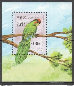 L1195 1989 Cambodia Fauna Birds Parrots Bl Mnh