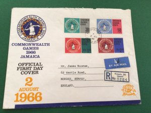 Jamaica commonwealth games 66 registered Kampala  airmail postal cover Ref 61752