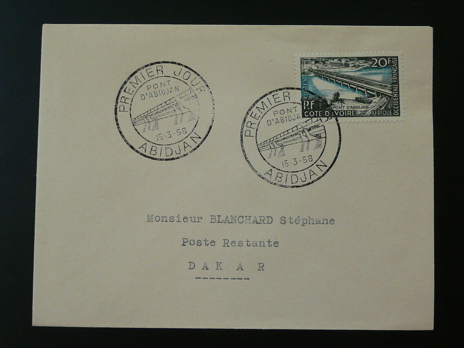 bridge of Abdijan postmark on cover Ivory Coast 1958 | Africa - Ivory ...
