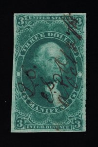 EXCEPTIONAL GENUINE SCOTT R86a VF-XF 1862-71 GREEN 1ST ISSUE MANIFEST IMPERF