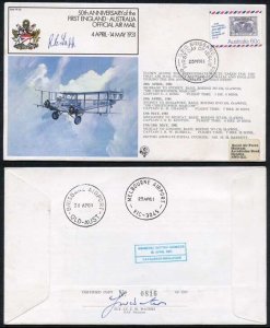 FF28c 50th Ann 1st England-Austrailia Official Airmail Signed by R.B. Tapp