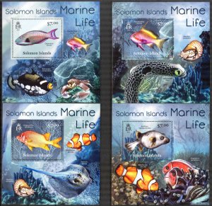 Solomon Islands 2012 Marine Life Fishes (1) 4 S/S MNH