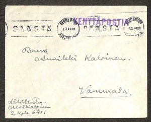 FINLAND FIELDPOST PATRIOTIC SLOGAN SAVE CANCEL KENTTAPOSTIA MILITARY COVER 1944