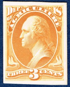 [st1634] USA 1873 Scott #O3P4 3¢ Agriculture Official Proof on Card