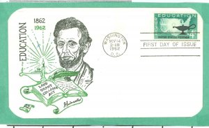 US 1206 1962 4c Higher Education Single on an unaddressed bi-color, H. B. Cachet FDC