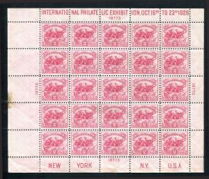 US 1926 SC# 630 WHITE PLAINS S/S STAMP SHEET F/VF NH  CV $575.00