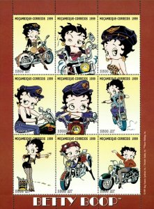 Mozambique 1999 - Betty Boop Motorcyle - Sheet of 9 - Scott 1344A - MNH