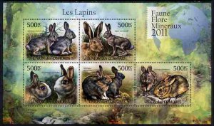 Comoro Islands MNH S/S Rabbits 2011 5 Stamps