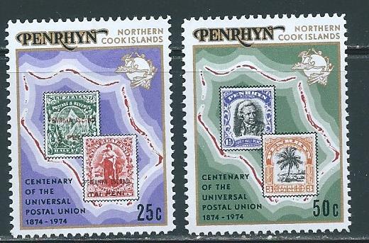 Penrhyn Island 64-65 100th UPU set MNH