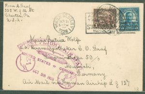 US 557/571 (1928) October 28/Graf Zeppelin (LZ 127) Dirigible First flight cover from Lakehurst, NJ to Frankfurt Germany then on