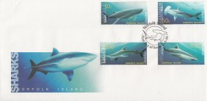 Norfolk Island 2004 FDC Sc #809-812 Set of 4 Sharks - Whale, tiger, hammerhea...