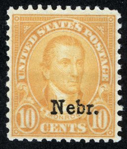 US Sc 679 Orange Yellow 10¢ 1929 Nebr Ovrprnt Original Gum Hinged