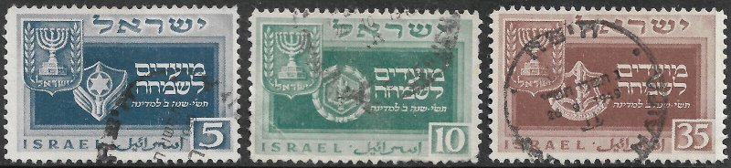 Israel Stamp Set - #28-30/A11 Jewish New Year, 5710 Canc/LH 1949 