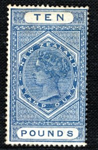 NEW ZEALAND QV Postal Fiscal ScottAR30 £10 Blue High Value (1882) Mint MM BLACK4