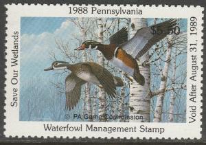 U.S.-PENNSYLVANIA 6, STATE DUCK HUNTING PERMIT STAMP. MINT, NH. VF