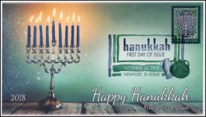 18-321, 2018, Hanukkah, Digital Color Postmark, FDC, Newport RI