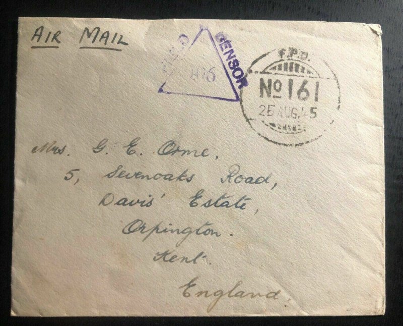 1945 Kandy Ceylon Army Base FPO 161 Airmail  Cover To Orpington England