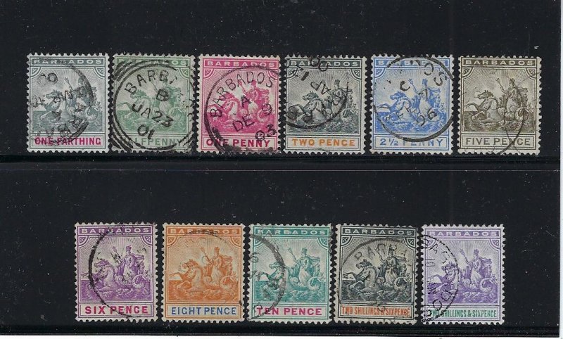 BARBADOS SCOTT #70-80 1892-1903 VICTORIA COMPLETE SET- USED (2/6 HAS TINY THIN)