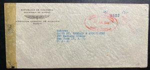 1944 Bogota Colombia Aviation Director Censored Cover to New York USA