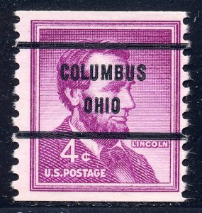 Columbus OH, 1058-71 Bureau Precancel, 4¢ coil Lincoln