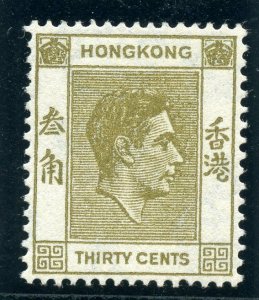 Hong Kong 1945 KGVI 30c yellowish olive (p14½x14) MLH. SG 151a. Sc 161a.