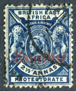Zanzibar 1896 QV. 2 1/2a deep blue. Used. SG43.