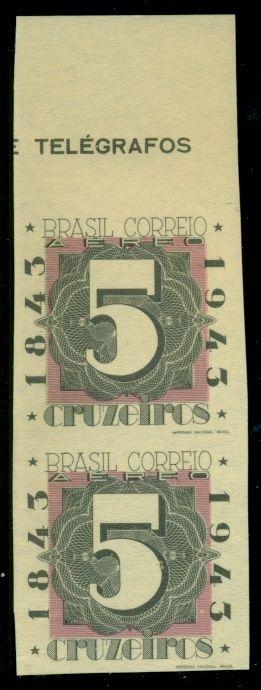 BRAZIL #C52v (Sanabria 83a) 5cr Airmail, IMPERF PAIR ERROR, unused no gum, VF