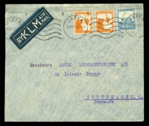 PALESTINE 1937 AIRMAIL - KLM - multipe-franking cvr from JAFFA to COPENHAGEN, DK